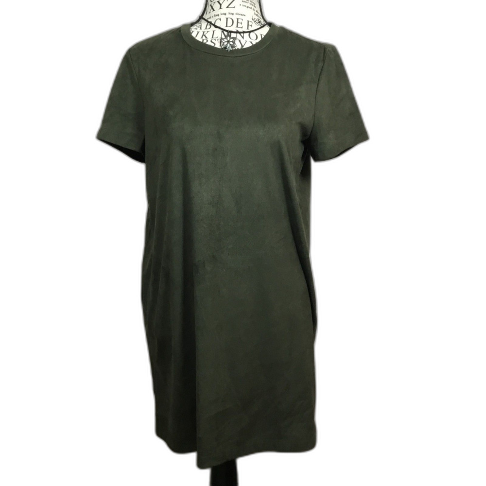 Mossy green faux suede knee length dress boho hippie witchy western dark fairy S